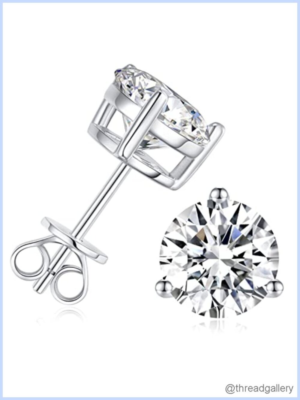 Moissanite Stud Earrings 925 Sterling Silver 3 Prong D Color Ideal Cut with